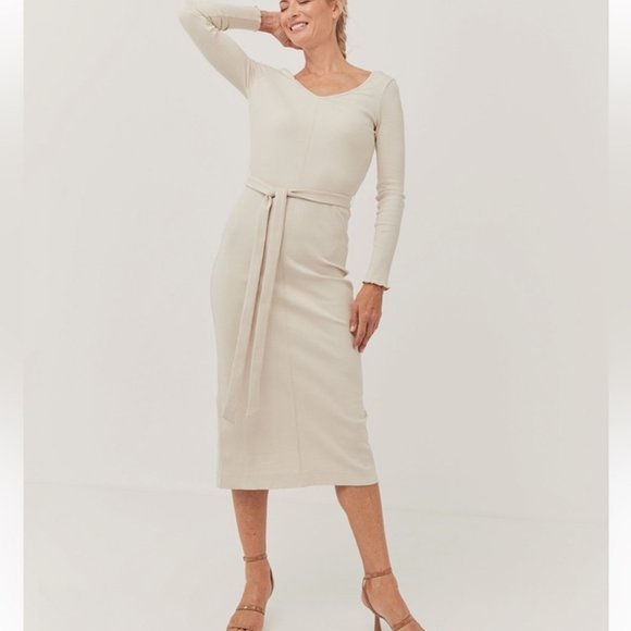 NWT Pact organic ivory cream Jazz stretch rib knit midi dress - Picture 3 of 7